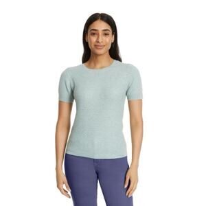 Nine West Women's Spring Sweater Short Sleeve, Teal Green, Waffle Weave XXL New